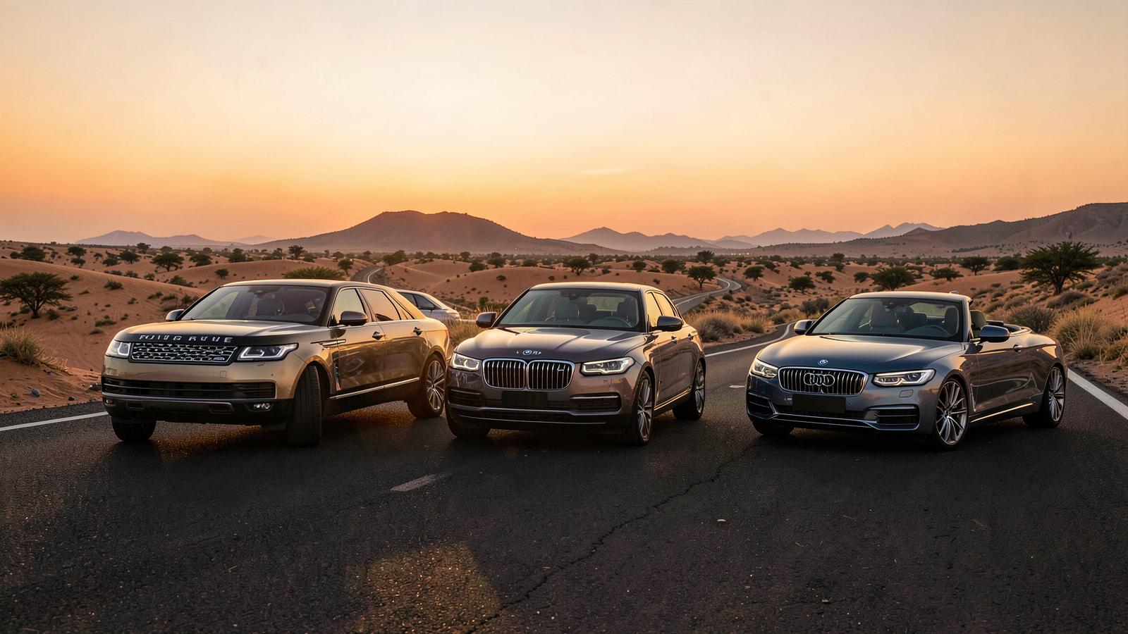 Luxury car on a Rajasthan highway travelling between Jaipur and Udaipur