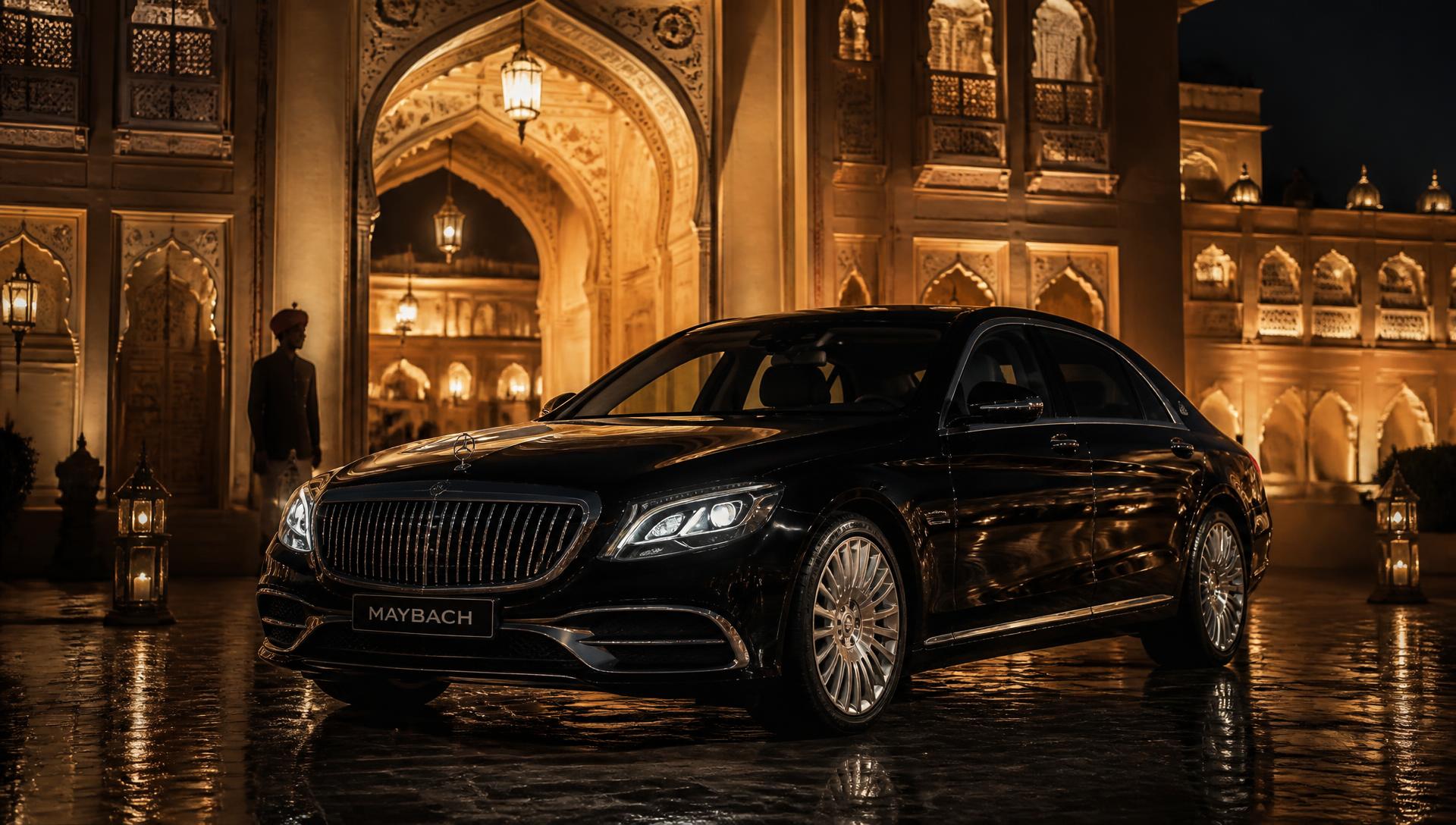 Luxury chauffeur car waiting outside a hotel entrance in Jaipur, Rajasthan